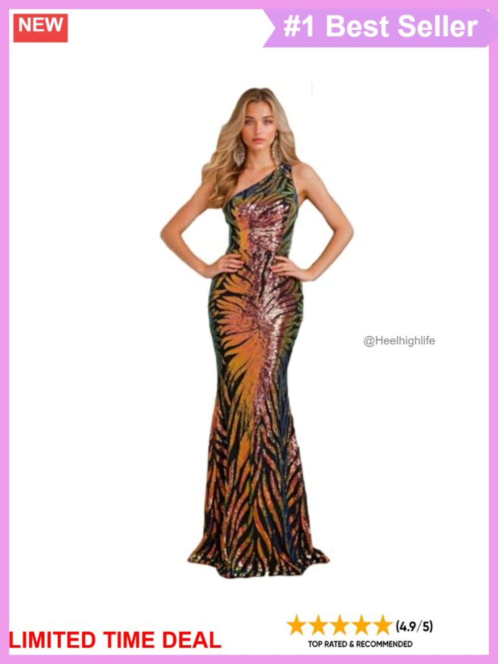 Holographic Sequin Maxi Prom Evening Gown Stretch Formal Dress